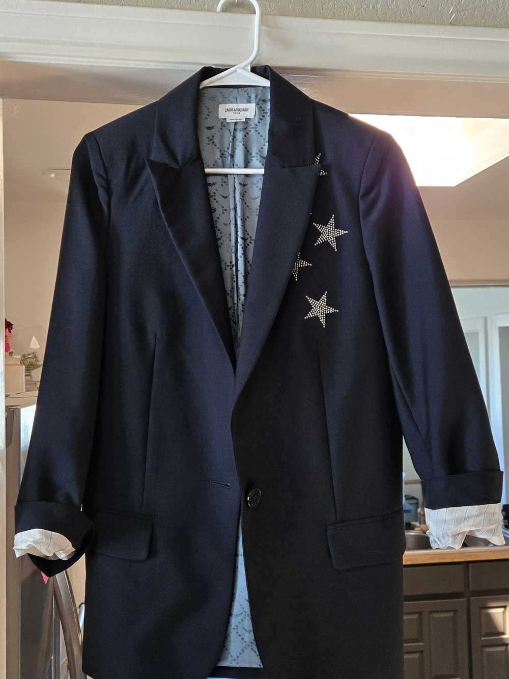 Zadig And Voltaire Navy Blazer with Rhinestone Star Accents